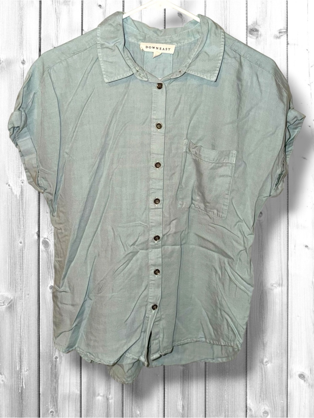 🌼DownEast Pale Aqua Short-Sleeve Button-Front Shirt